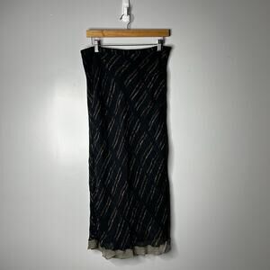 Vintage Karavan Y2K Midi Skirt‎ Women's Medium Forest Fairy Chiffon Mesh Navy